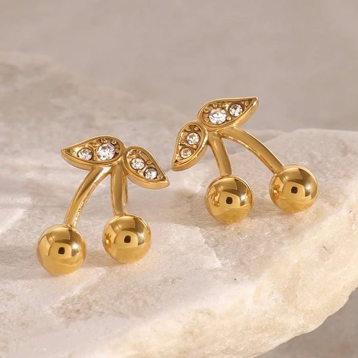 1 pair simple series sweet plant stainless steel  gold plated zircon women stud earrings
